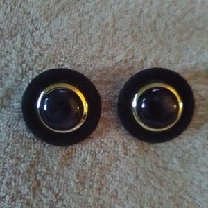 Vintage black & gold pierced earrings